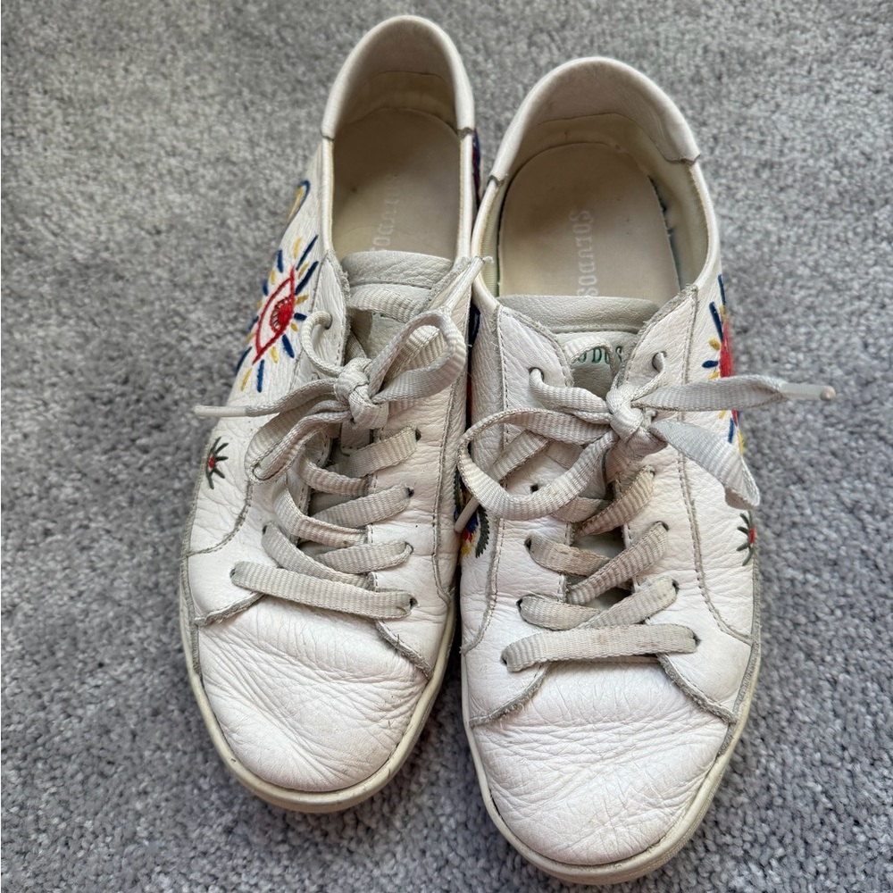 Soludos White Embroidered Sneakers
